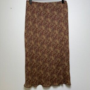 VTG 90s  Women Fairy Grunge Midi Skirt Large Brown Abstract Mesh Dark Academia